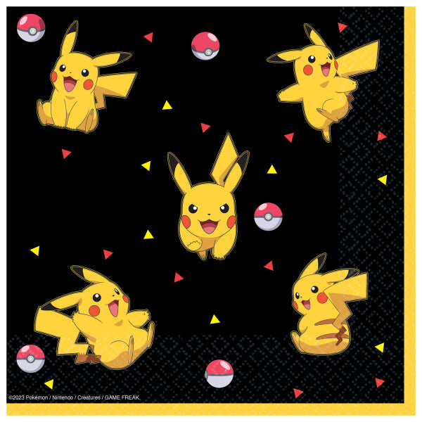 Pikachu Servietten, Pokemon, 33cm x 33cm, 16er Pack kinderparties-shop