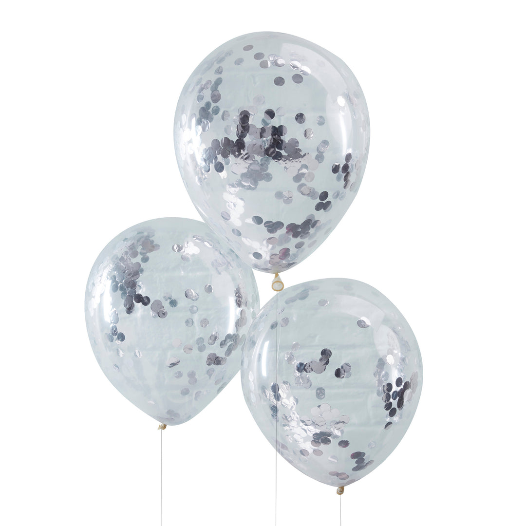 Konfettiballons, Silber, 5er Pack kinderparties-shop