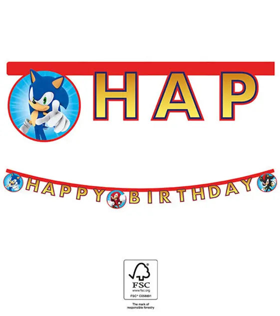 Sonic Buchstabenkette Happy Birthday, Papier, 2m kinderparties-shop