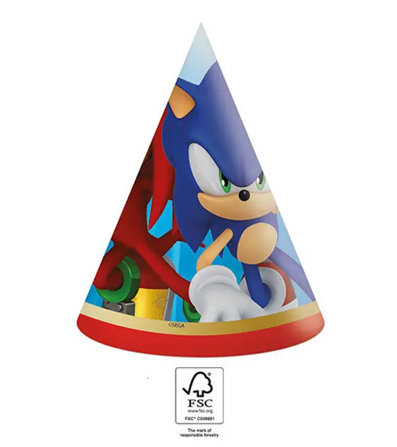 Sonic Party Hüte, 6er Pack kinderparties-shop