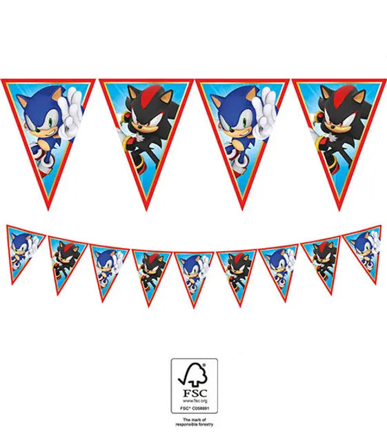 Sonic Wimpelkette, 9 Flaggen, 2.3m kinderparties-shop