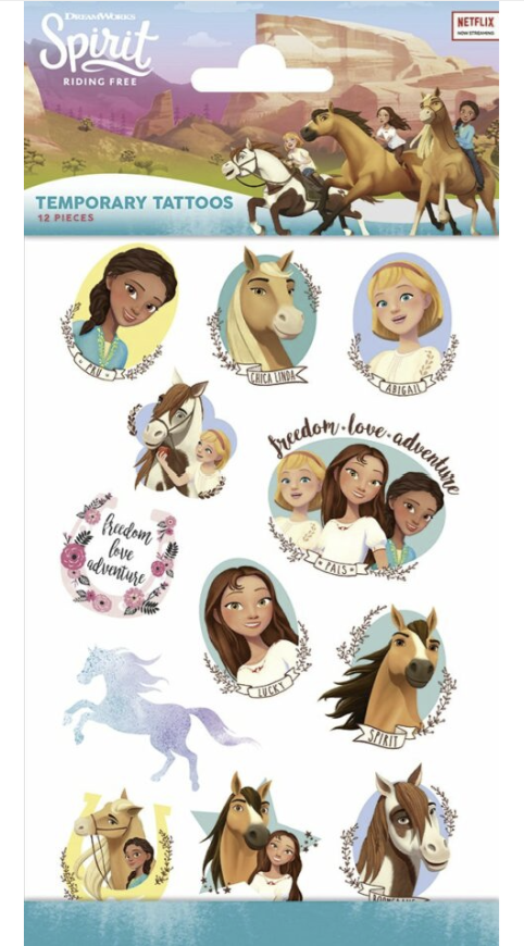 Spirit Tattoos Pferde, Mitgebsel, 1 Bogen mit 12 Tattoos kinderparties-shop