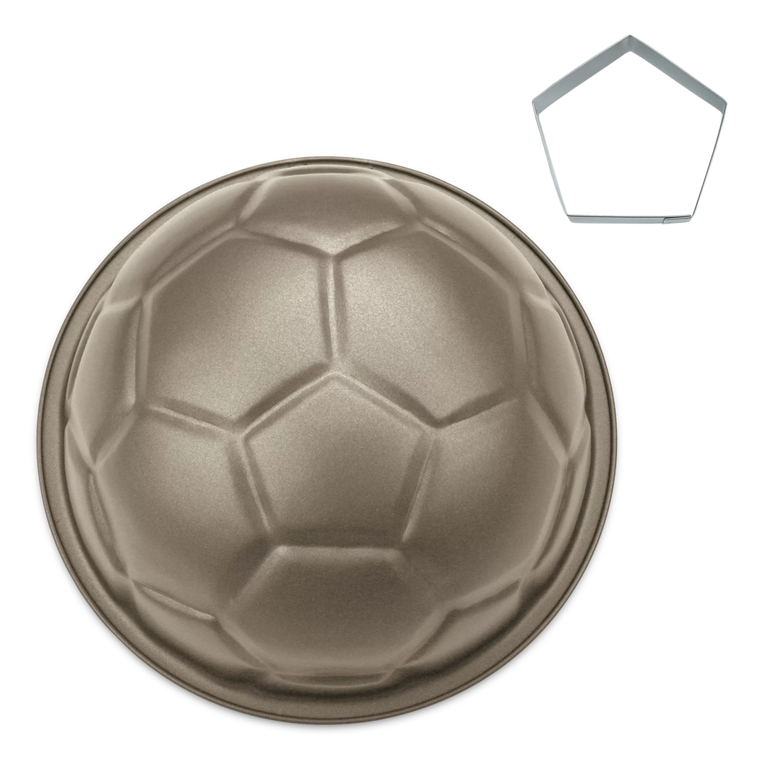 Fussball Halbkugel Backform, inkl. 5-Eck Ausstechform, 22.5cm kinderparties-shop