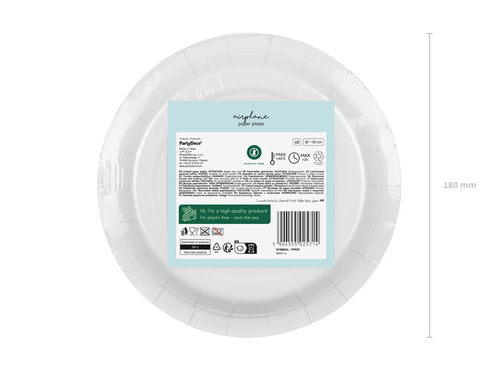Flugzeug Party Teller, 18 cm, 6er Pack kinderparties-shop