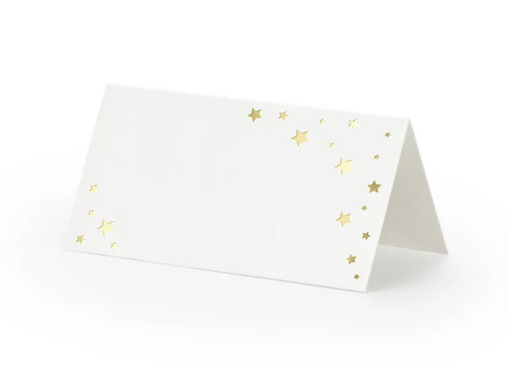 Tischkarten / Namensschilder Let's Celebrate, Weiss / Gold, 9.5 x 5.5 cm, 10er Pack kinderparties-shop