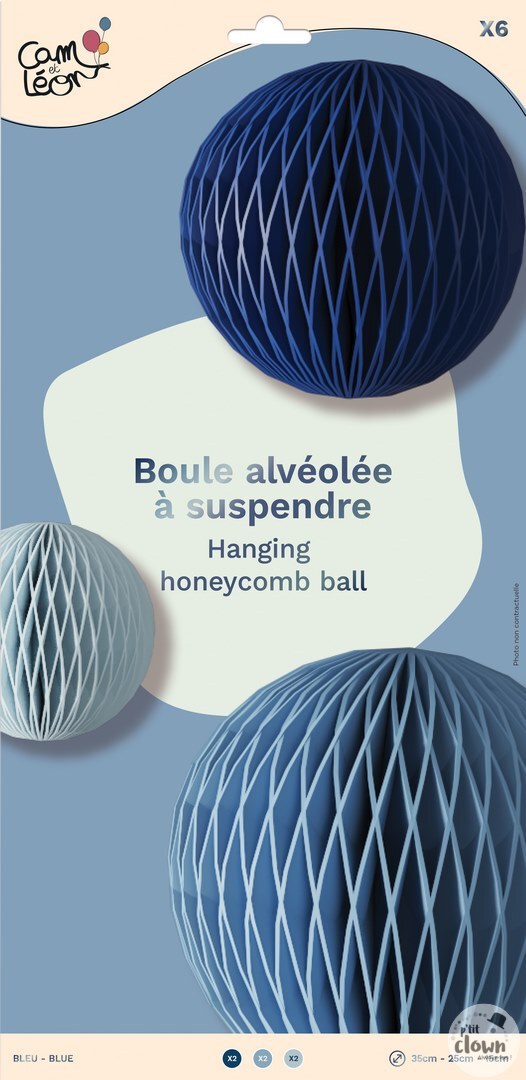 Wabenbälle ink. Schnur & Klebepads, blau, 35 cm, 6er Pack kinderparties-shop