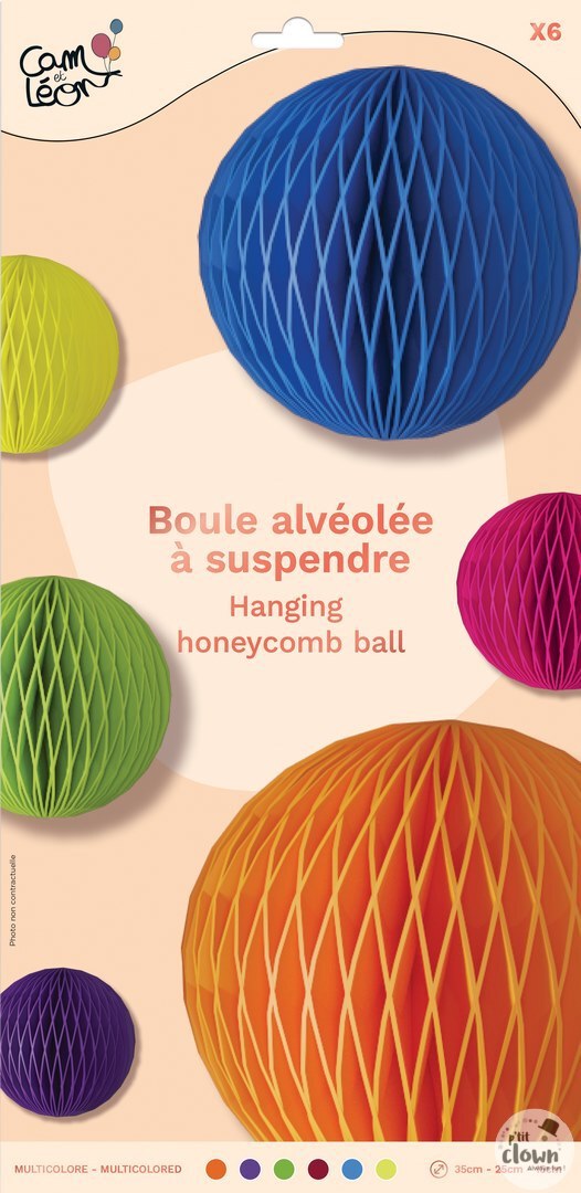 Wabenbälle ink. Schnur & Klebepads, bunt, 35 cm, 6er Pack kinderparties-shop