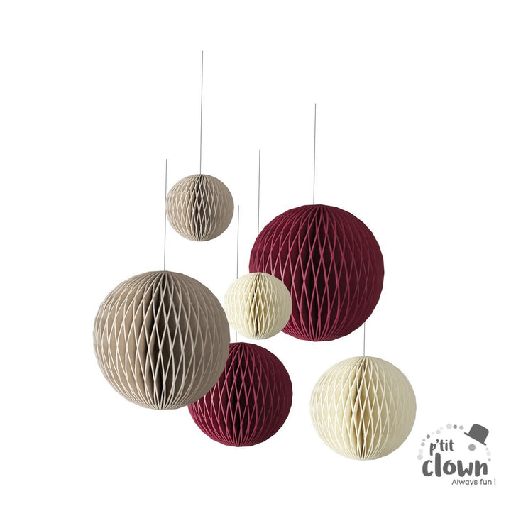 Wabenbälle ink. Schnur & Klebepads, mokka, 35 cm, 6er Pack kinderparties-shop