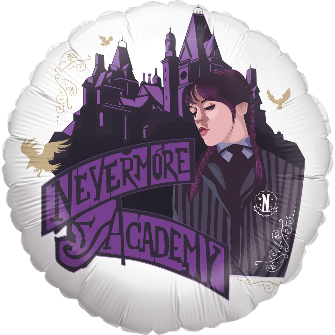 Wednesday Folienballon 'Nevermore Academy', 45cm kinderparties-shop