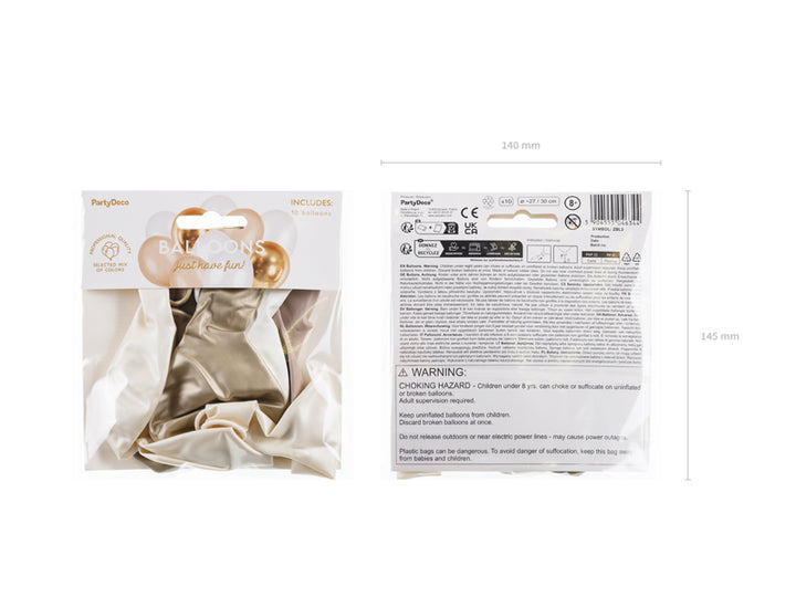 Luftballons Mix: creme / weiss & gold, 10er Pack kinderparties-shop