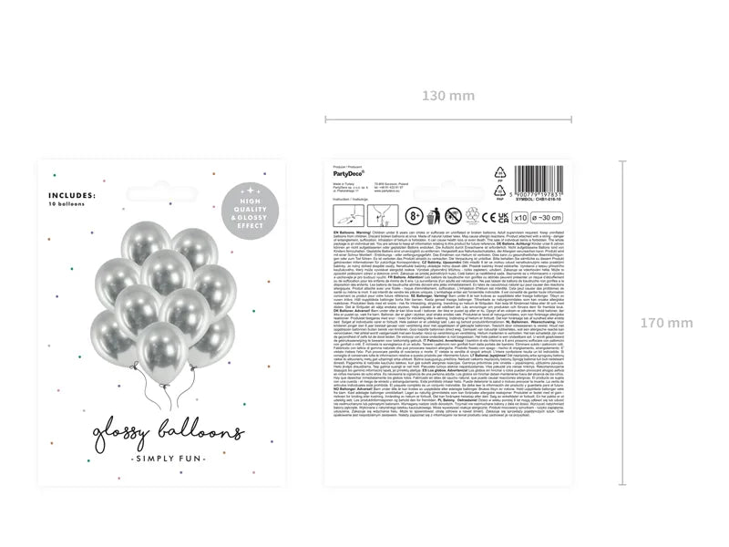 Luftballons Glossy, silber, 30 cm, 10er Pack kinderparties-shop