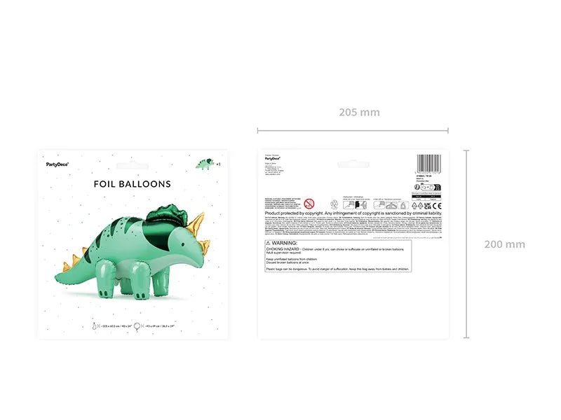 XXL Folienballon Dino, Triceratops, 101x 60.5cm, matt kinderparties-shop