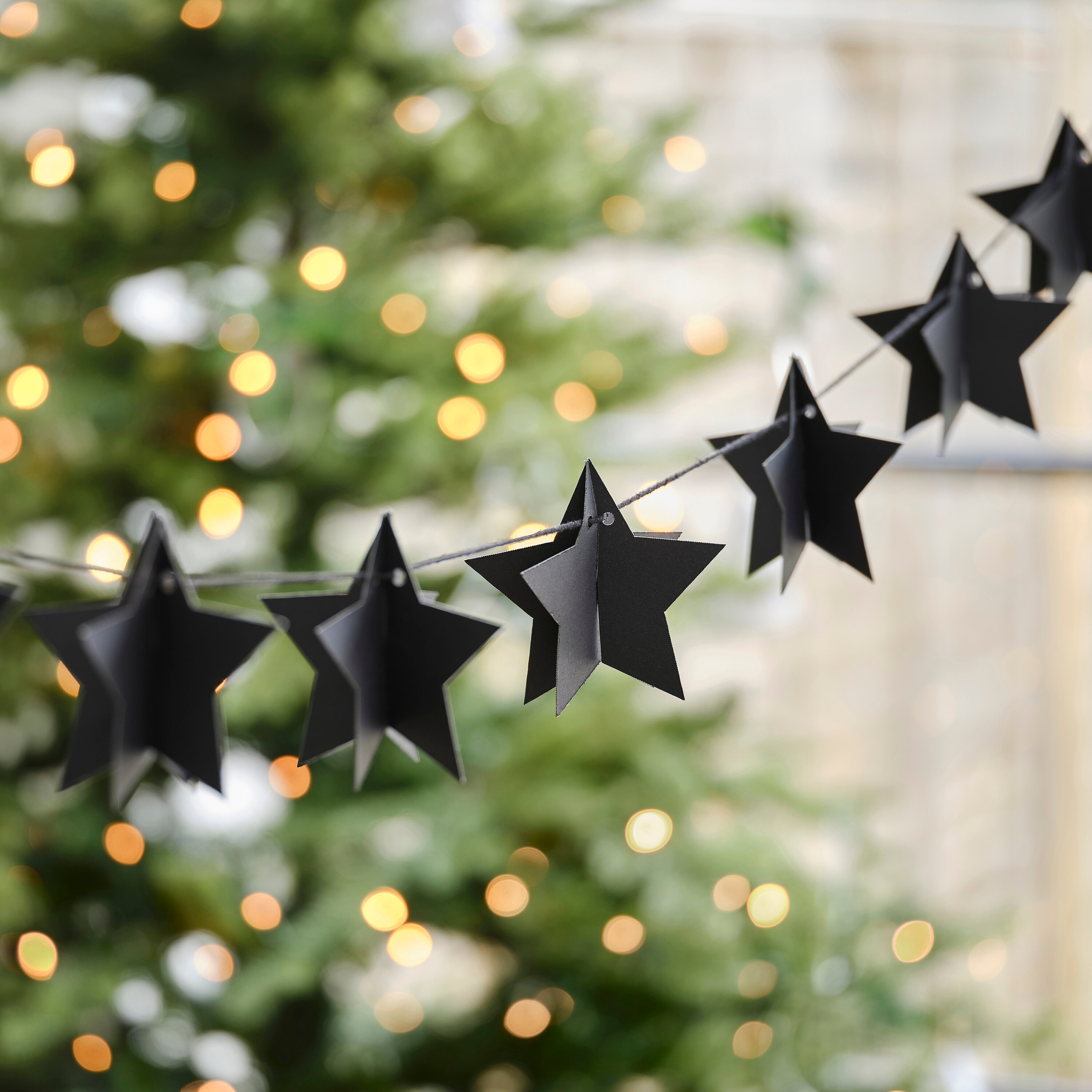 Schwarze 3D Sternen Girlande, Weihnachten & Party, 2m