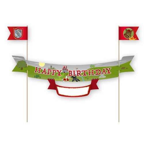 Tortenbanner mit Namensfeld Drachen und Ritter, Kuchen Deko kinderparties-shop