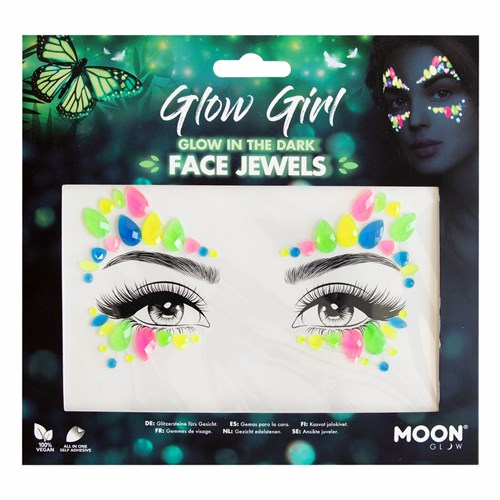 Leuchtende Gesichtssteine Glow Girl, selbstklebende Face Jewels, 1 Bogen