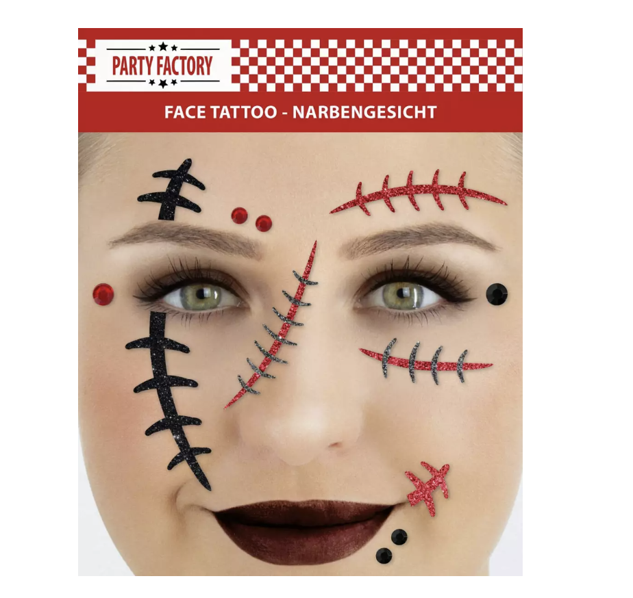 Glitter Face Tattoo, Narbengesicht, 1 Bogen kinderparties-shop