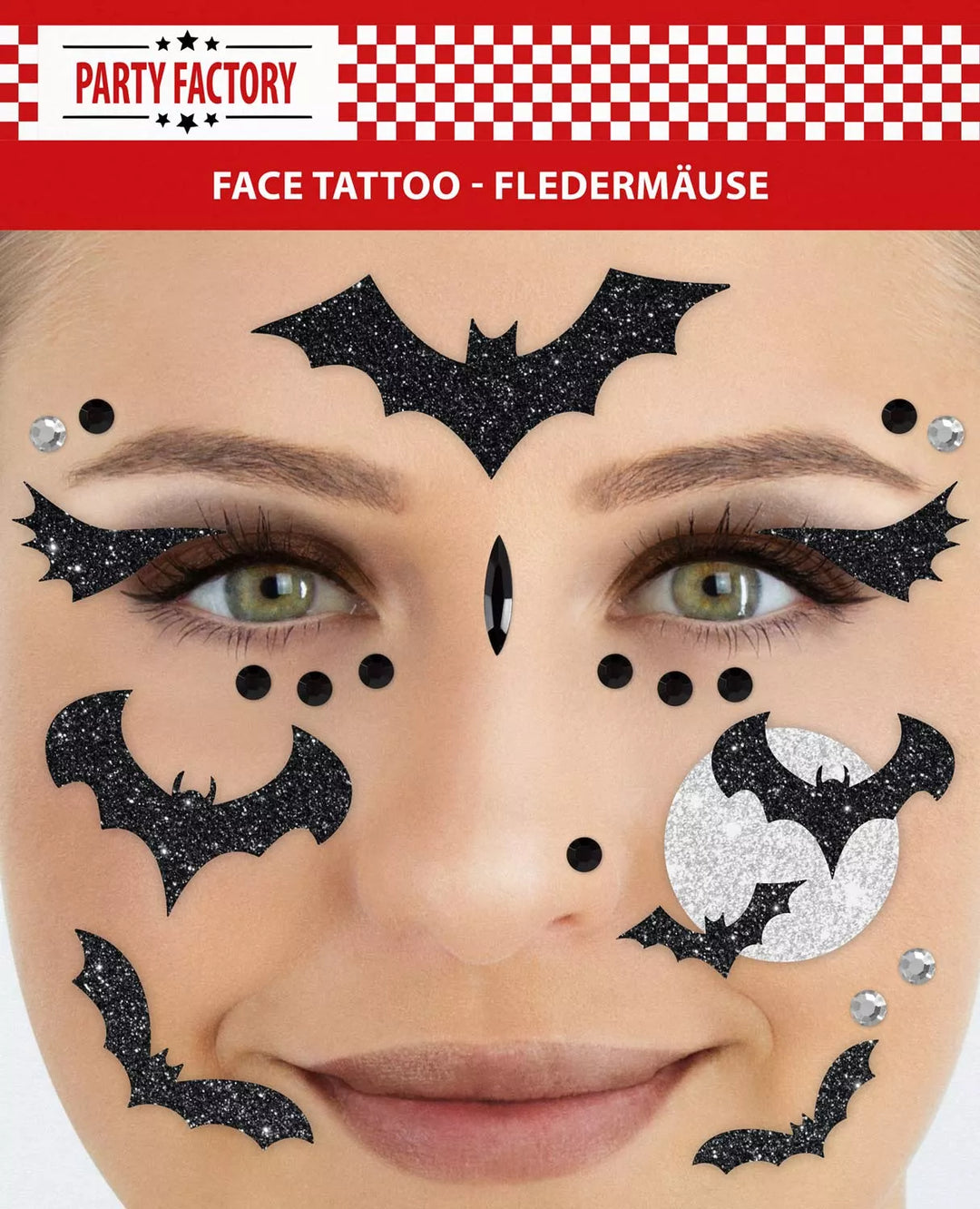 Glitter Face Tattoo, Fledermaus, 1 Bogen kinderparties-shop