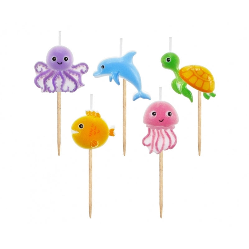 Meerestiere Kuchenkerzen, Unterwasser Party, 5er Set kinderparties-shop