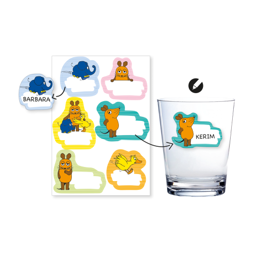 Die Maus Glas Stickers mit Namensfeld, 6er Pack kinderparties-shop