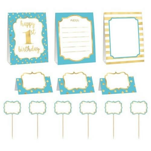 Buffet Deko Set 1. Geburtstag, 1st Birthday little Prince, boy, 12-teilig, Geburtstagskuchen, Muffins, Kindergeburtstag, Motto-Party