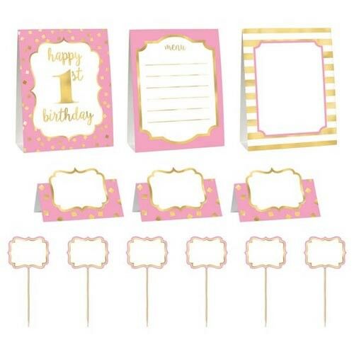 Buffet Deko Set 1. Geburtstag, 1st Birthday little Princess, girl, 12-teilig, Geburtstagskuchen, Muffins, Kindergeburtstag, Motto-Party