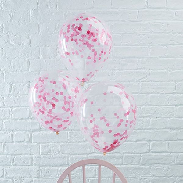 Konfettiballons, transparent mit rosa Konfetti, 5er Pack, Party Deko Motto-Party am Kindergeburtstag, Geburtstag