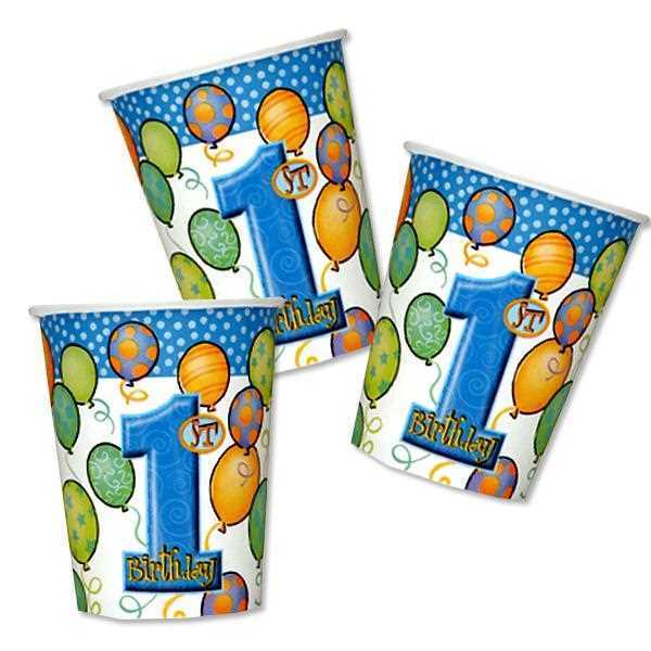 Party Becher 1. Geburtstag Boy, 8er Pack, Pappe