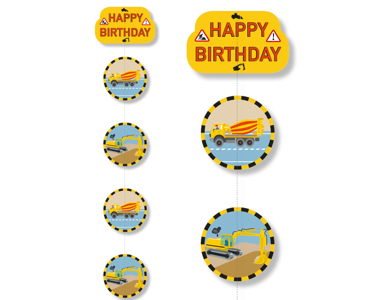 Baustelle Deckenhänger Happy Birthday, 1m