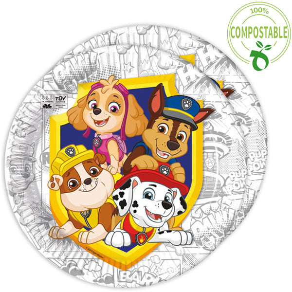 Party Teller Paw Patrol 8er Pack, 22.5 cm ***kompostierbar***, Party Deko Motto-Party am Kindergeburtstag, Geburtstag
