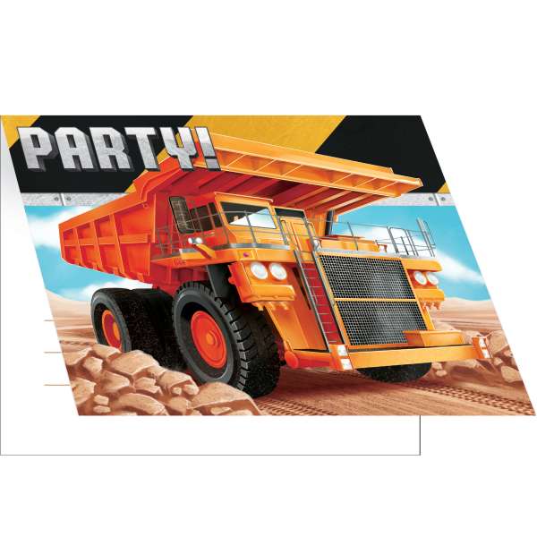 Baufahrzeug Einladung, Kippplaster, Baustelle, 8er Pack