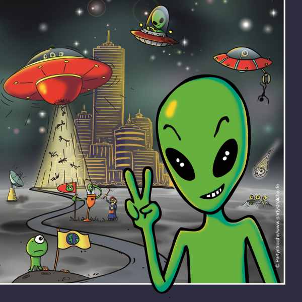 Servietten Alien, 20 Stück, 33x33cm, Party Deko Motto-Party am Kindergeburtstag, Geburtstag