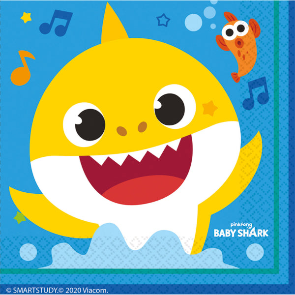 Baby Shark Party Servietten, 16er Pack, 33 x 33cm
