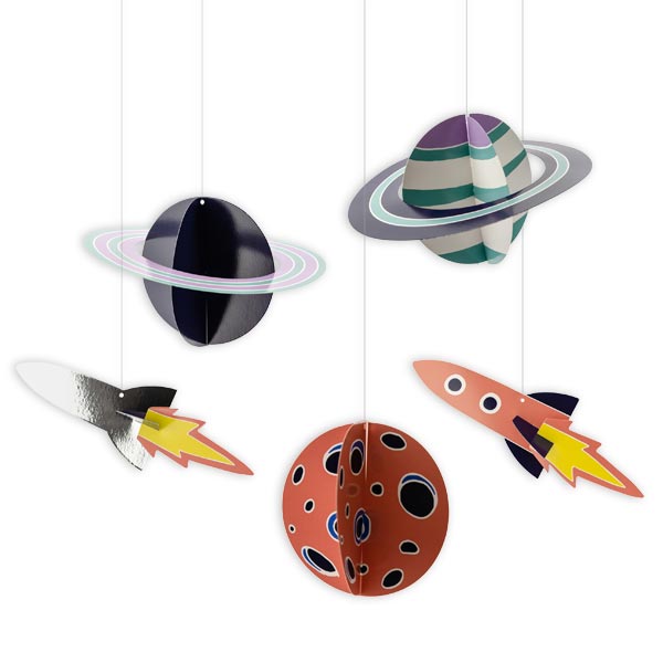 Hängedekoration Raketen im Weltall, 5er Set, 10-15cm