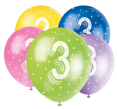 Luftballons, Zahlen 1-9, 5er Pack, bunt, Party Deko Motto-Party am Kindergeburtstag, Geburtstag