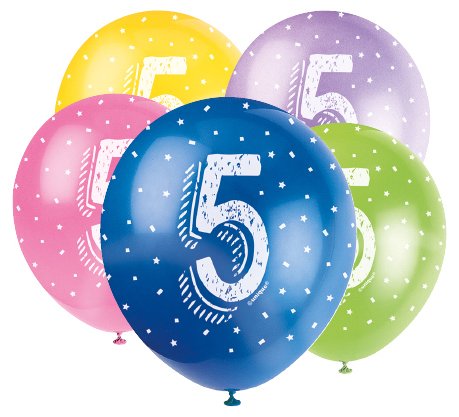 Luftballons, Zahlen 1-9, 5er Pack, bunt, Party Deko Motto-Party am Kindergeburtstag, Geburtstag