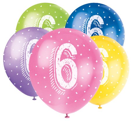 Luftballons, Zahlen 1-9, 5er Pack, bunt, Party Deko Motto-Party am Kindergeburtstag, Geburtstag