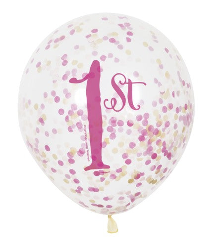 Konfettiballons 1. Geburtstag, girl, 1st birthday, 6er Pack
