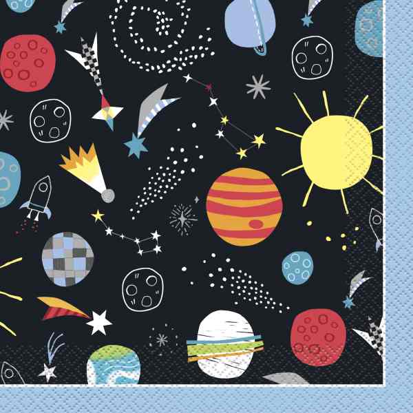 Servietten Rakete im Weltall, 16 Stück, 33x33cm, Party Deko Motto-Party am Kindergeburtstag, Geburtstag