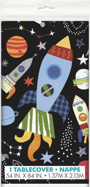Tischdecke Rakete im Weltall, 137 x 213 cm, abwaschbar, Party Deko Motto-Party am Kindergeburtstag, Geburtstag