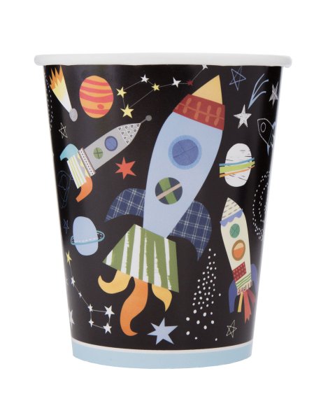 Party Becher Rakete im Weltall, 8er Pack, Pappe, Party Deko Motto-Party am Kindergeburtstag, Geburtstag