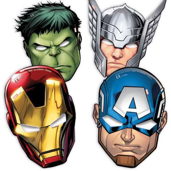 Masken Avengers, 6er, Pappe, 22cm x 16cm