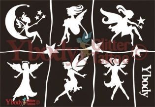 Glitzertattoo, Schablonen-Set, 6 Stk., Fee