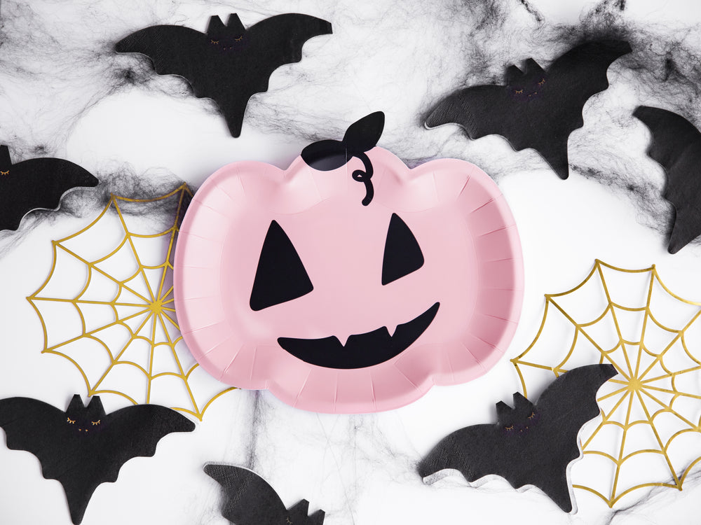 Kürbis Party Teller, Halloween, 6er Pack, rosa kinderparties-shop