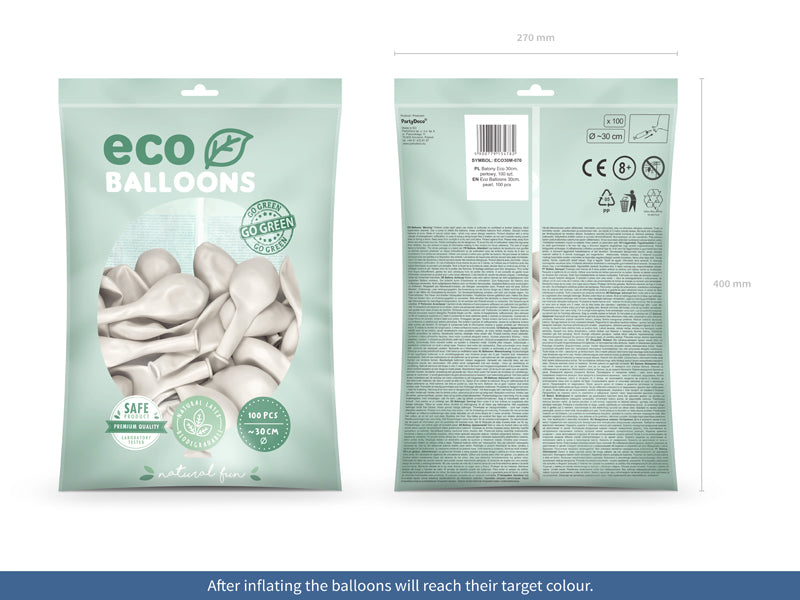 Megapack Luftballons, weiss perlmutt metallisiert, Eco, 30 cm, 100er Pack kinderparties-shop