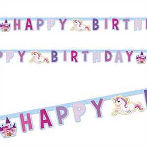Buchstabenkette Happy Birthday, Einhorn "Unicorn", Papier, 1,85 m