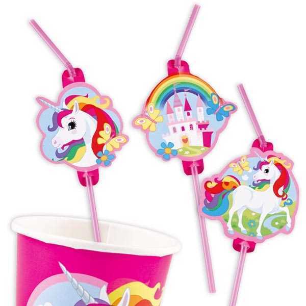 Trinkhalme Einhorn Regenbogen, 8er Pack