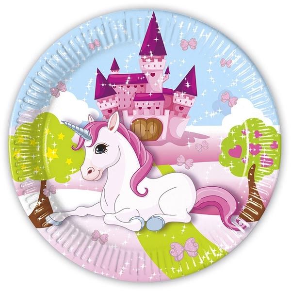 Party Teller Einhorn "Unicorn", 8er Set, Pappe, 23 cm
