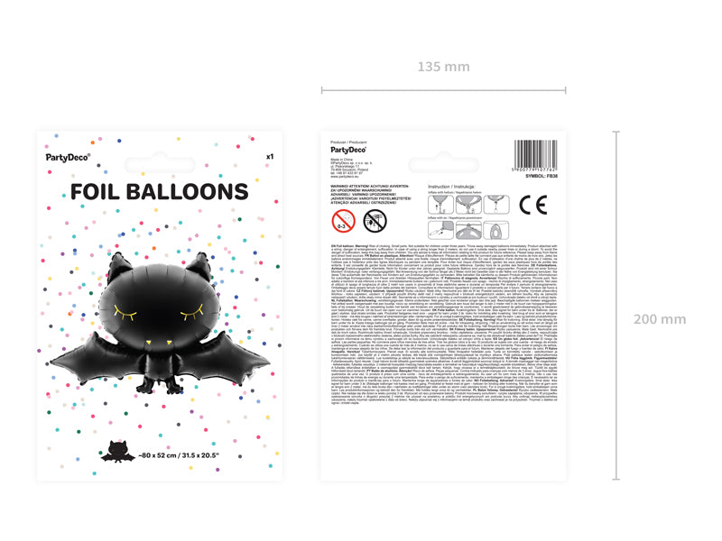 Fledermaus Folienballon, Halloween, schwarz, 80x52cm kinderparties-shop