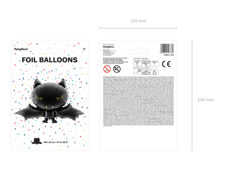 Fledermaus Folienballon, Halloween, schwarz, 80x52cm kinderparties-shop