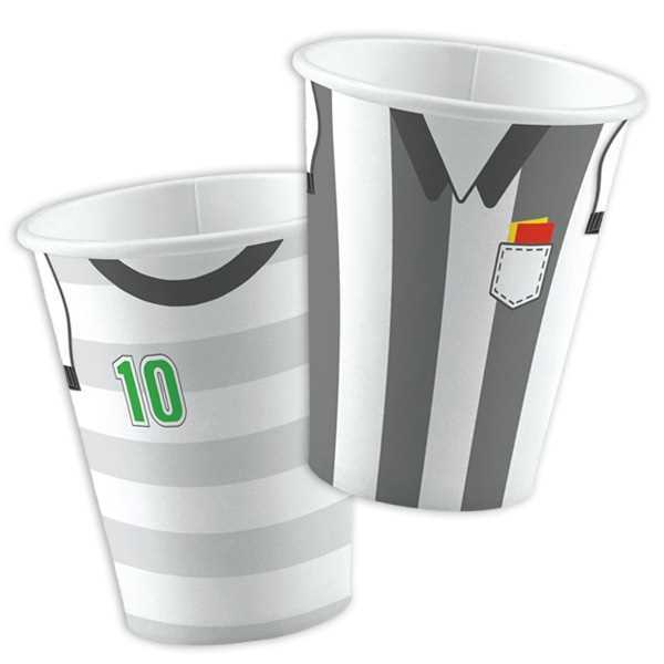 Party Becher Fussball, Trikot-Motiv, Kicker Party, 8er Pack, Pappe, Party Deko Motto-Party am Kindergeburtstag, Geburtstag